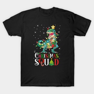 Christmas Squad Dinosaur T Rex Funny Xmas Lights Tree Rex T-Shirt